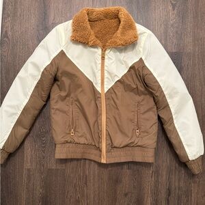 Zyia Brown & Cream Retro Ski Jacket with Faux Shearling Collar